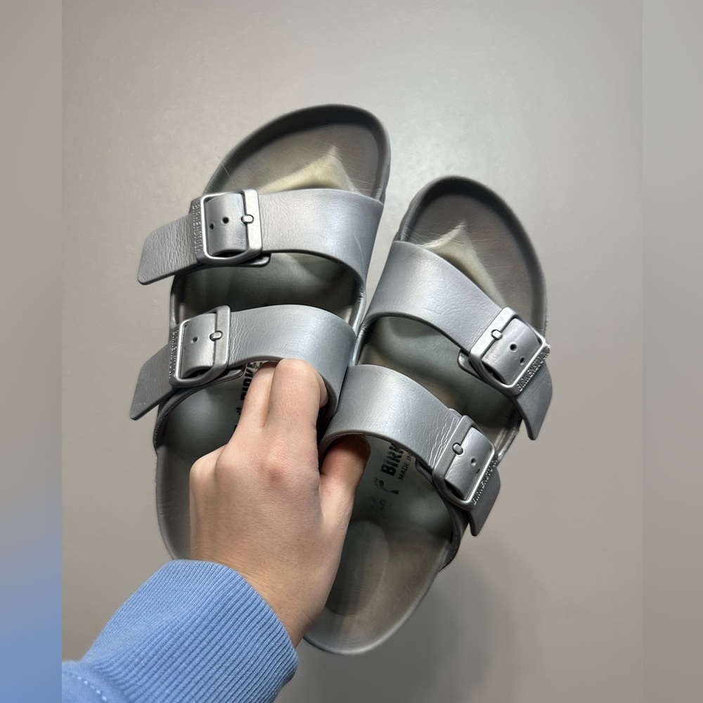 Birkenstock Arizona Essentials Metallic Silver Size 37 - Picture 11 of 13